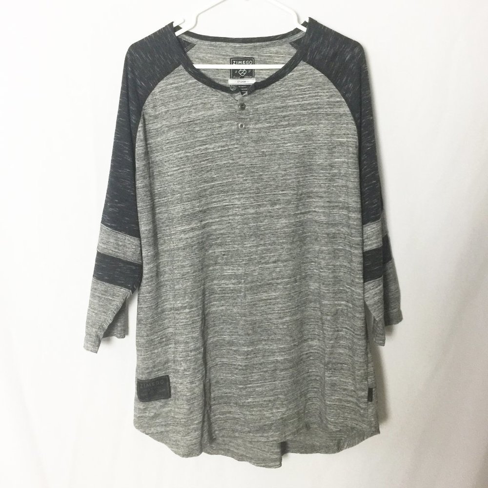Grey Henley Raglan Tee Striped 3/4 Sleeve XXL